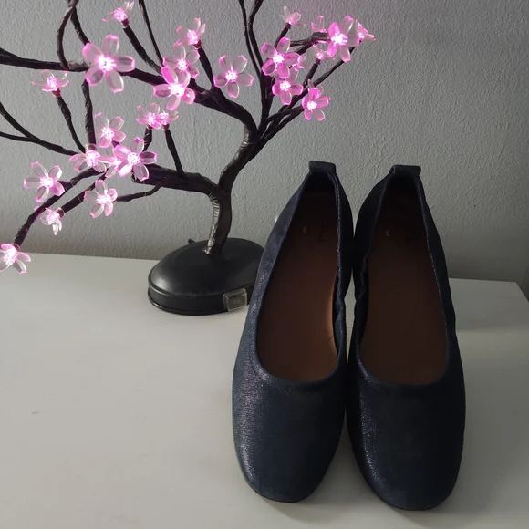 Clarks Women's Navy Shimmer Slip-On Ballet Flats - Picture 1 of 7